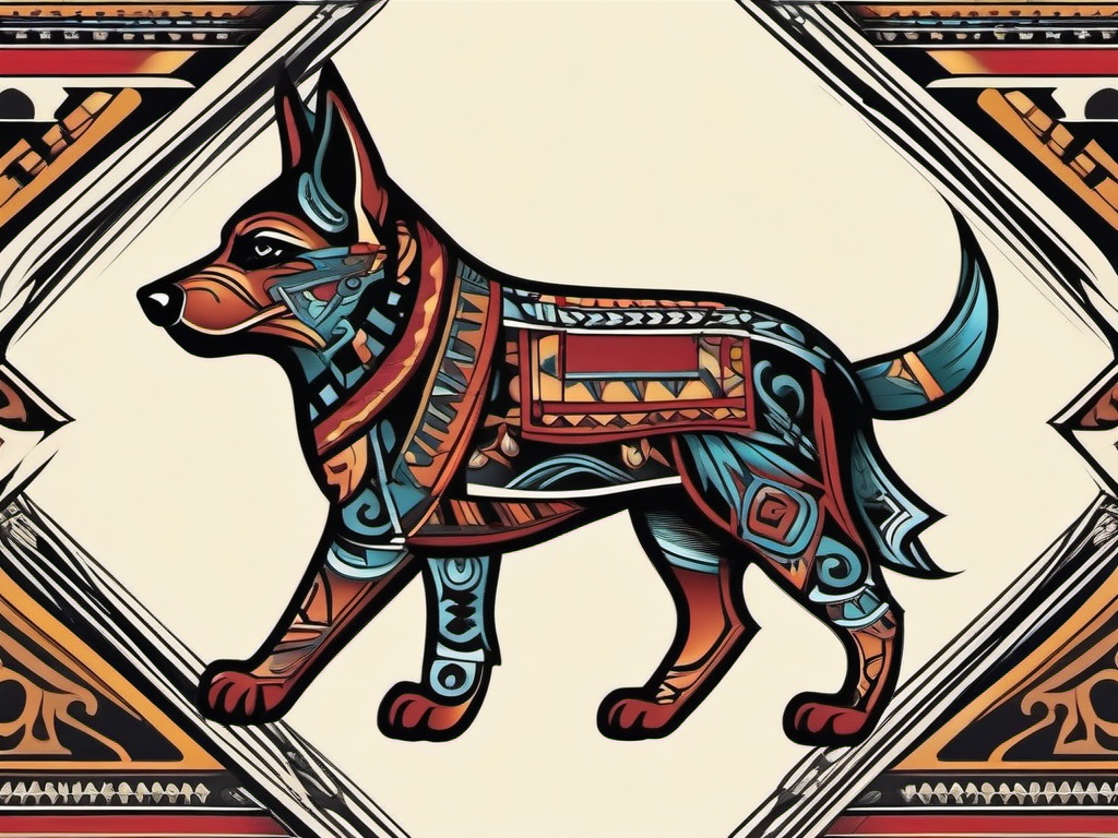 aztec dog tattoo  simple vector color tattoo