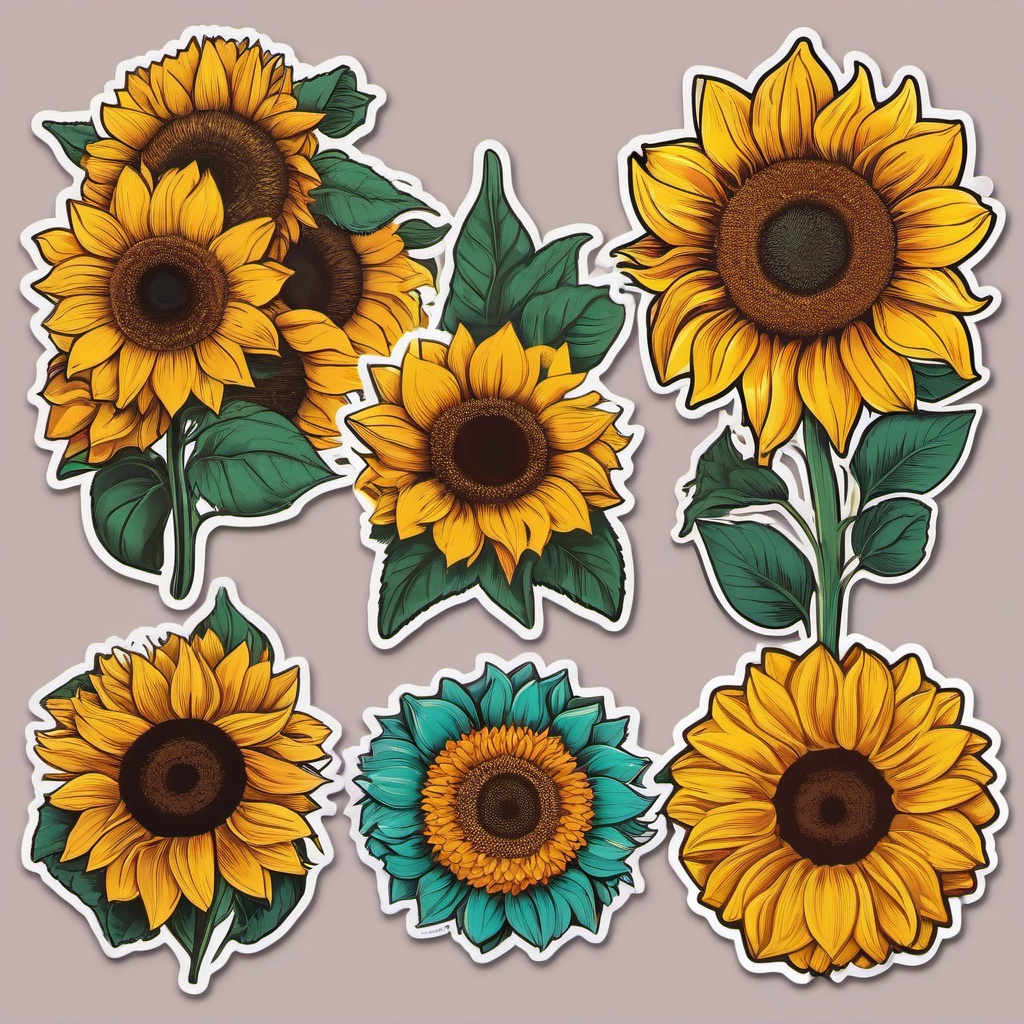 Sunflower Sticker - Vibrant sunflower illustration, ,vector color sticker art,minimal