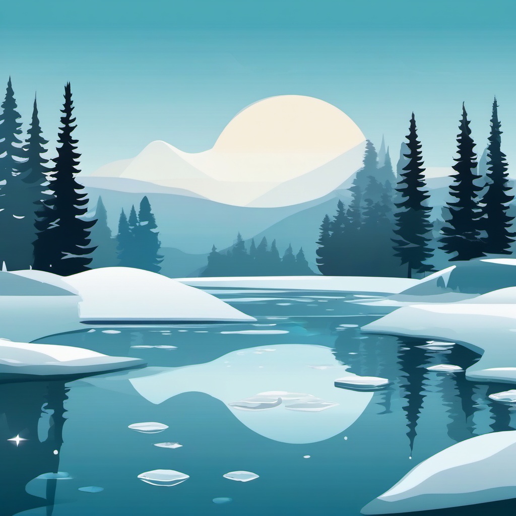 Icy Pond Scene clipart - Icy pond in a serene setting, ,vector color clipart,minimal