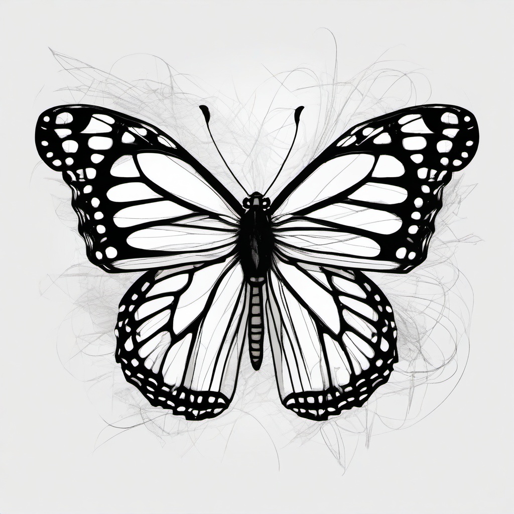 drawing of a monarch butterfly  minimal rough scribbles,doodles,black and white