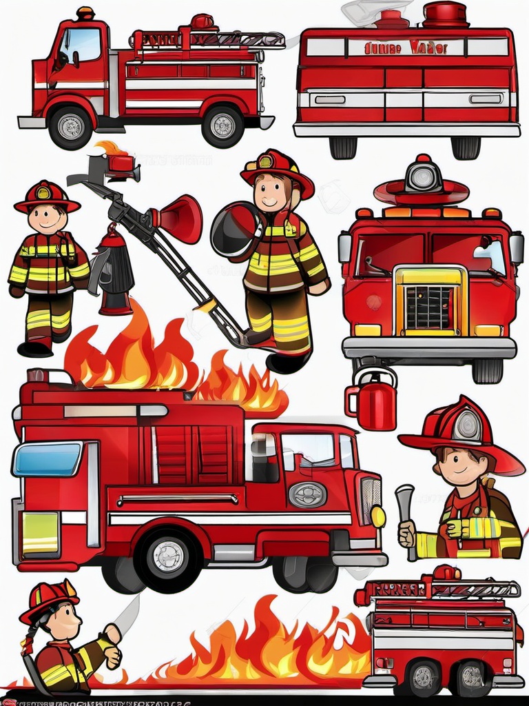 Fire Fighter clipart - fire truck in action  vector clipart