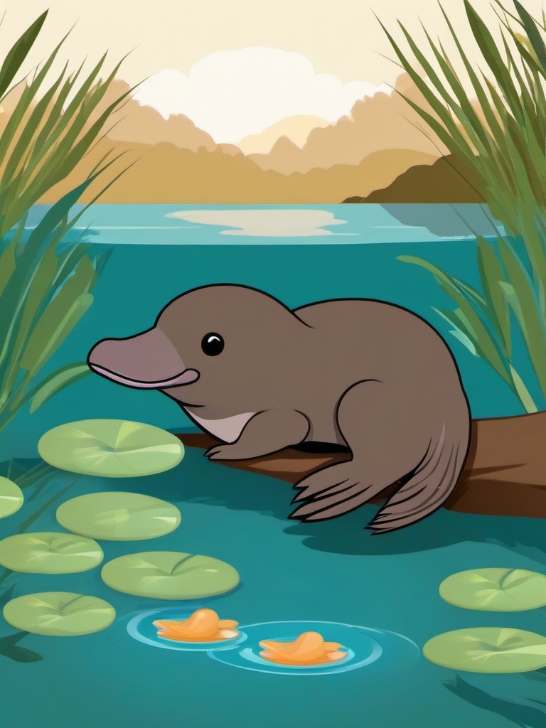 Cute Platypus in an Australian Creek  clipart, simple