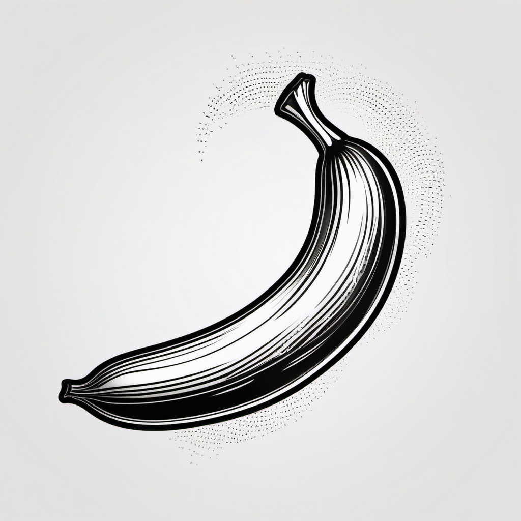 Banana with a chef's hat tattoo. Culinary excellence in fruit.  black white tattoo style, minimalist design,white background