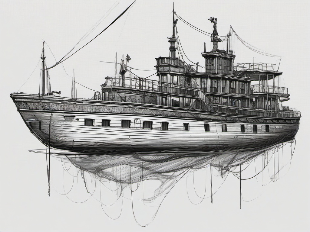 drawing of a ghost ship  minimal rough sketch scribbles,doodles,black and white