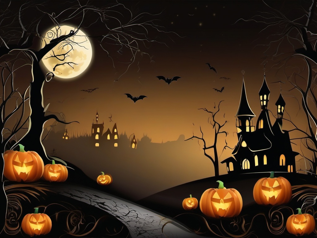 Halloween Night Wallpaper Creating a Spooky Ambiance with Haunted Scenes and Moonlit Nights intricate details, patterns, wallpaper photo