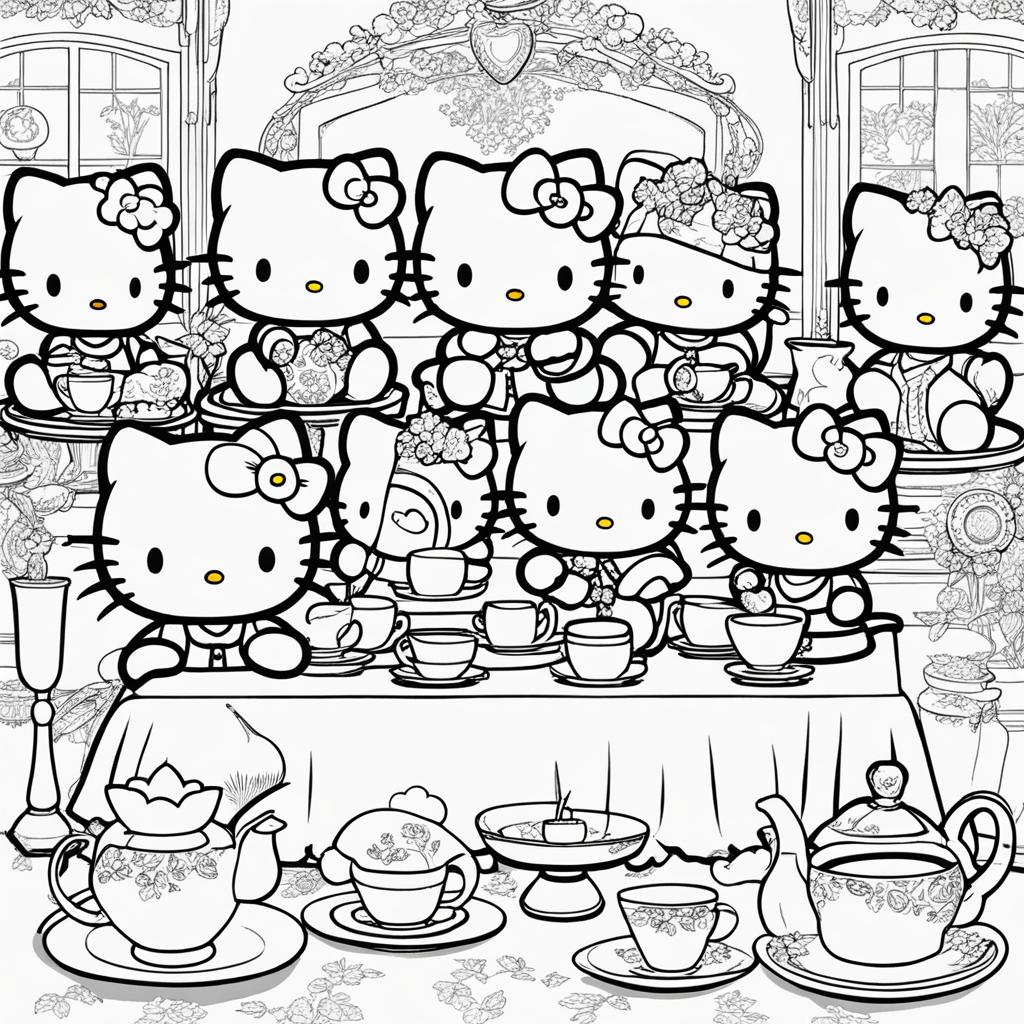 hello kitty coloring pages - hello kitty hosts a magical tea party with friends. 