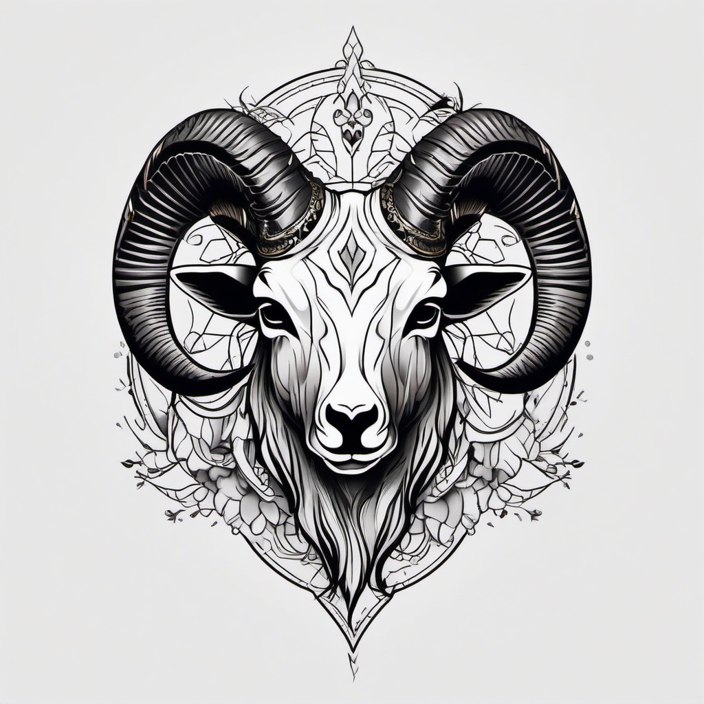 Goat Head Skull Tattoo - A tattoo combining a goat head with skull elements.  simple color tattoo design,white background