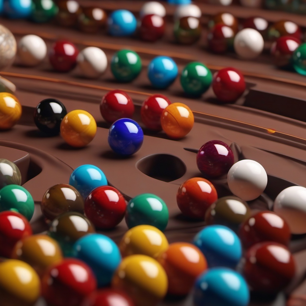 Group of marbles embark on an epic journey through a colorful maze.  8k, hyper realistic, cinematic