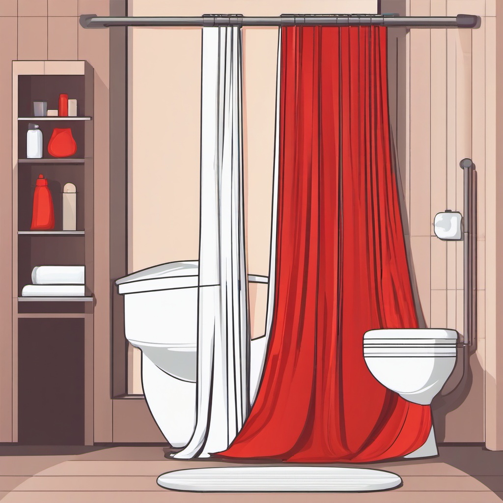 Toilet clipart - toilet with a curtain for privacy  color,minimalist,vector clipart