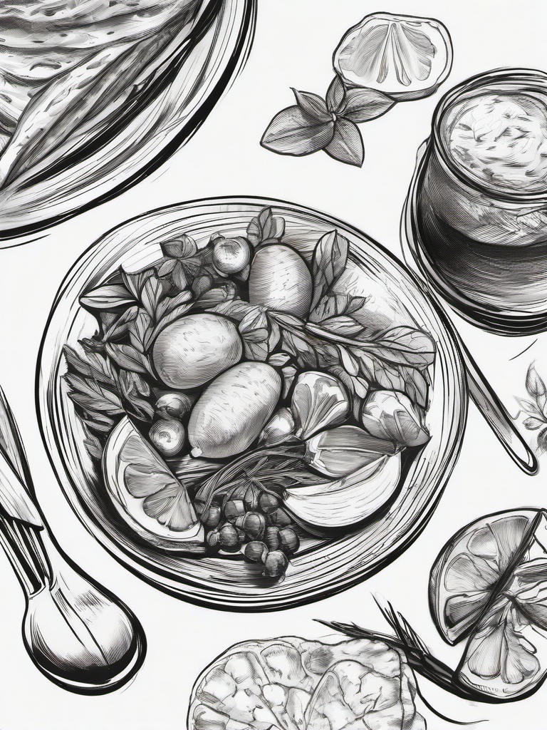 drawing of a plate of food  minimal rough sketch scribbles,doodles,black and white