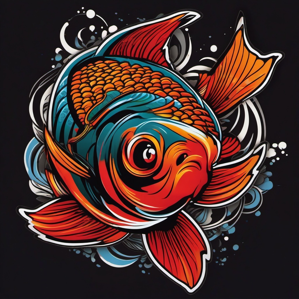 Carp Tattoo-Bold and vibrant tattoo featuring a carp, a popular symbol in Asian cultures representing perseverance and strength.  simple color vector tattoo