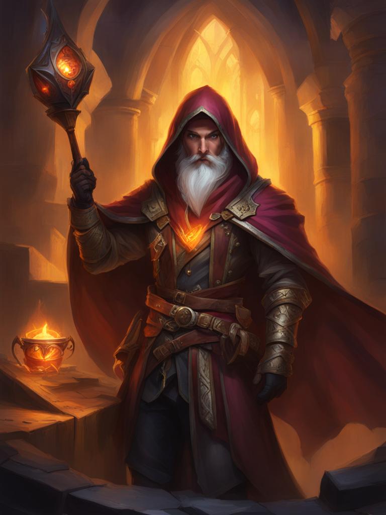 arcane artifact hunt led by a cunning rogue mage with a hidden agenda. 