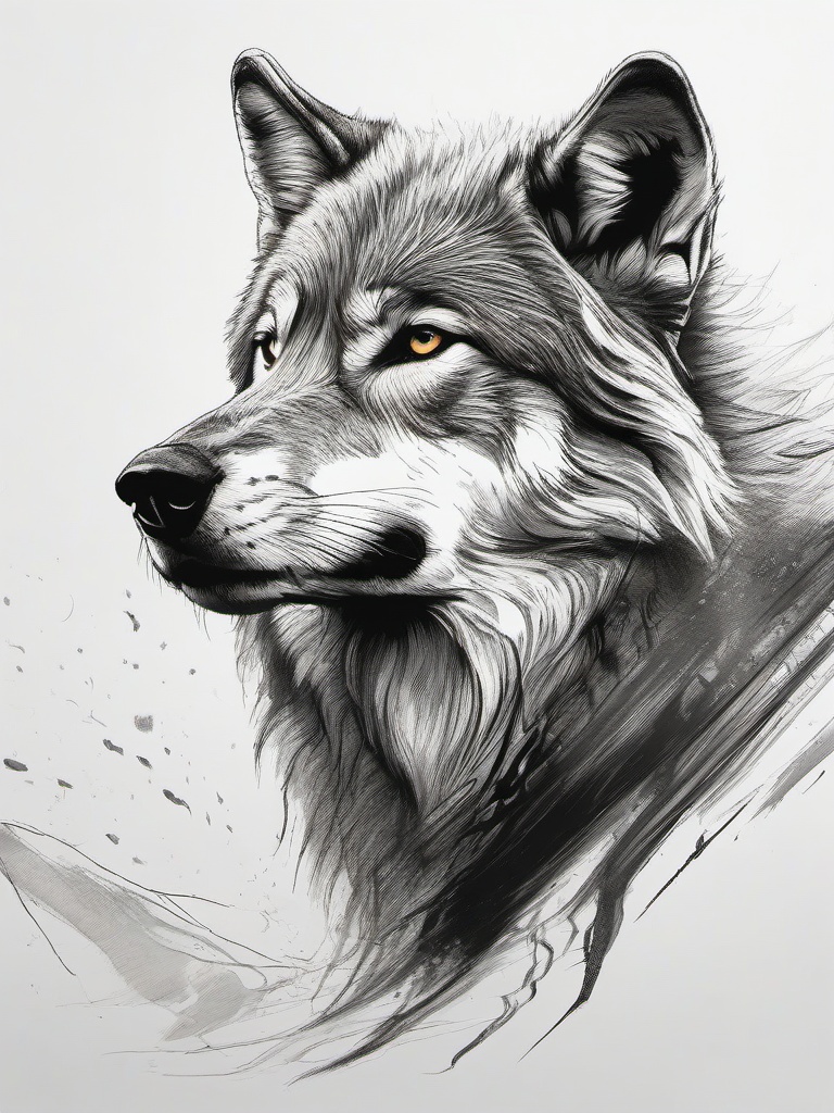 drawing of a wolf in oasis  minimal rough sketch scribbles,doodles,black and white