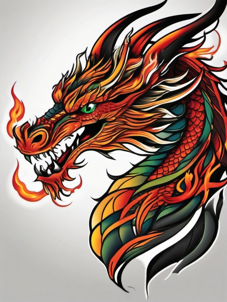 dragon and fire tattoo  simple color tattoo,white background