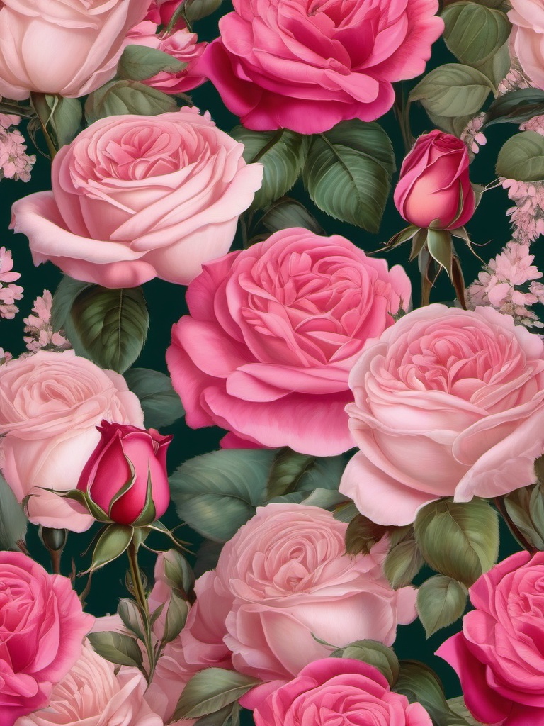 Pink Wallpaper - Elegant Pink Roses in a Parisian Garden wallpaper splash art, vibrant colors, intricate patterns