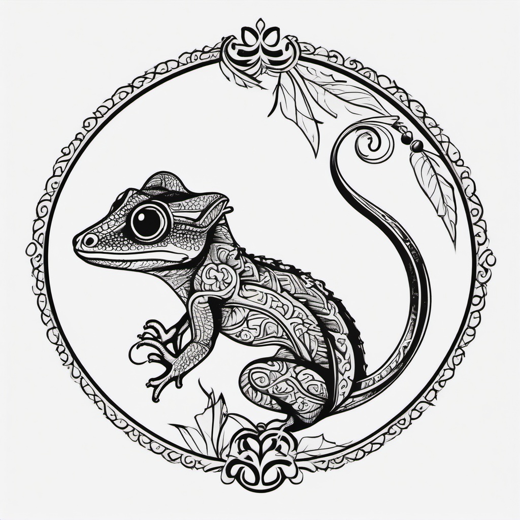 Crested Gecko Tattoo - Tattoo featuring the distinctive crest of a crested gecko.  simple color tattoo design,white background