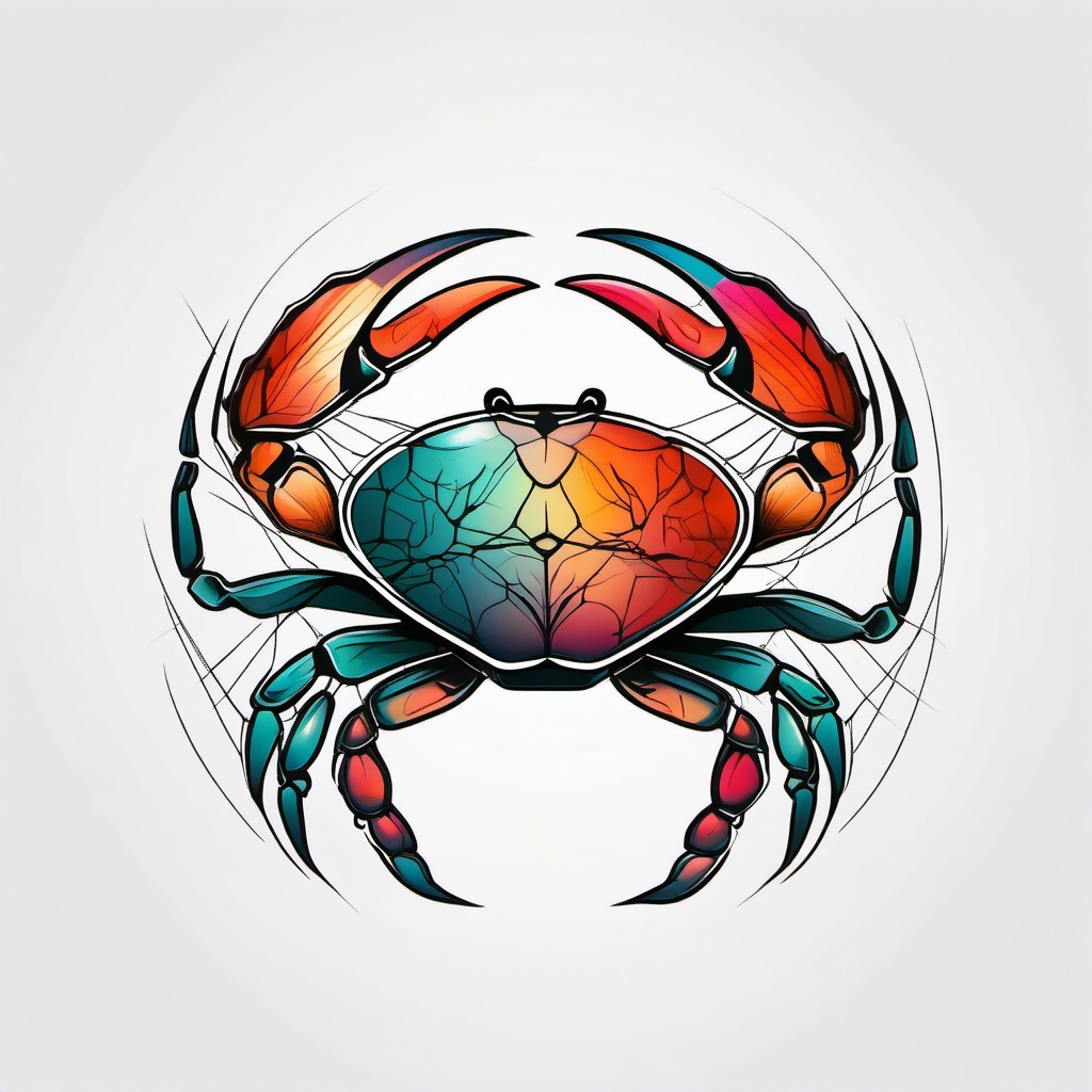 Abstract crab heartbeat tattoo. Rhythmic pulse of sensitive nature.  color tattoo design, white background