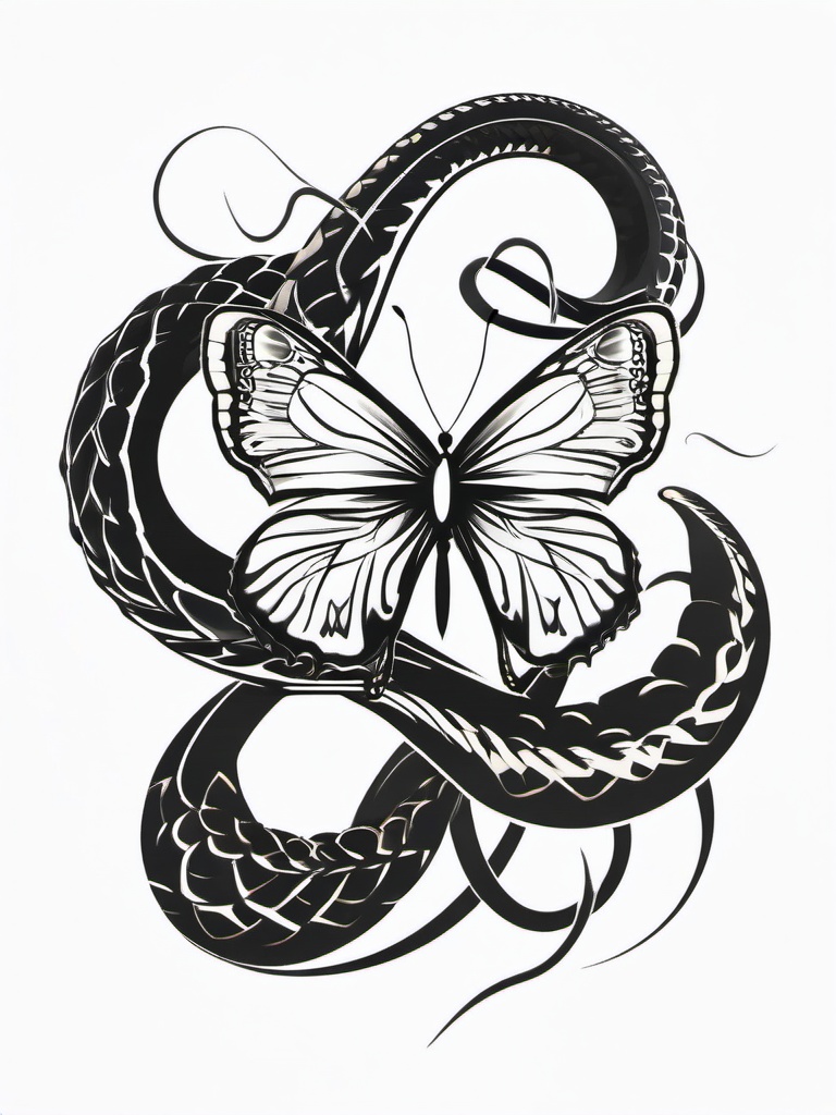 Butterfly and Snake Tattoo - Combination of a butterfly and snake in a tattoo.  simple vector tattoo,minimalist,white background