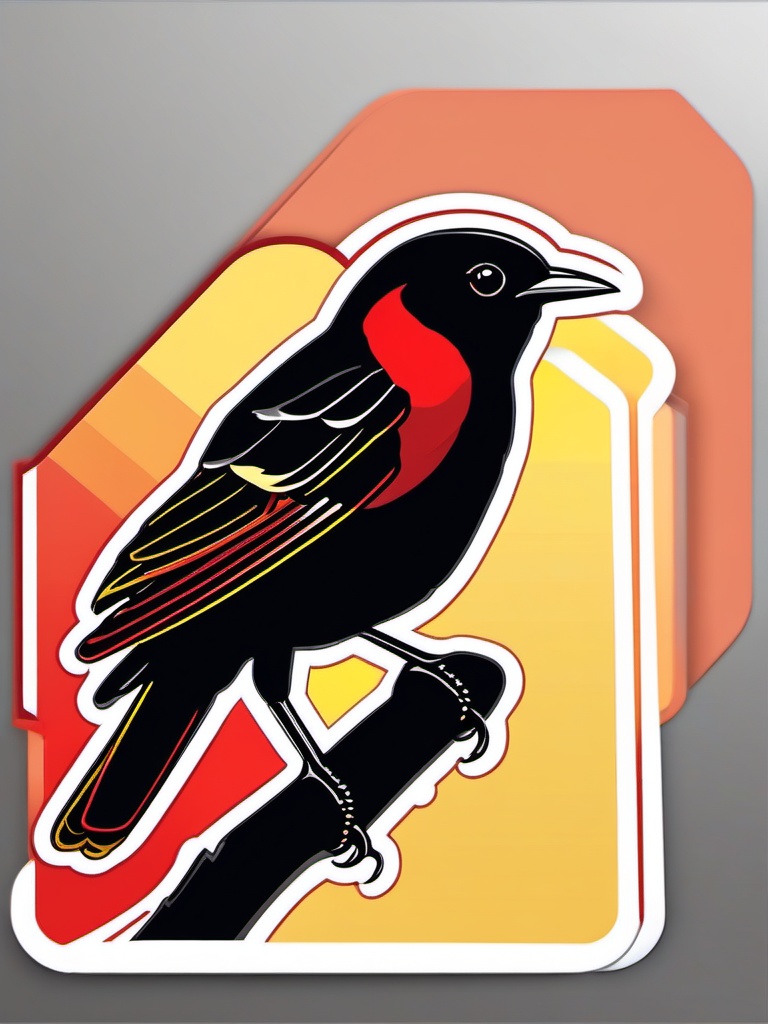 Red-Winged Blackbird Sticker - A red-winged blackbird with vibrant red and yellow markings, ,vector color sticker art,minimal