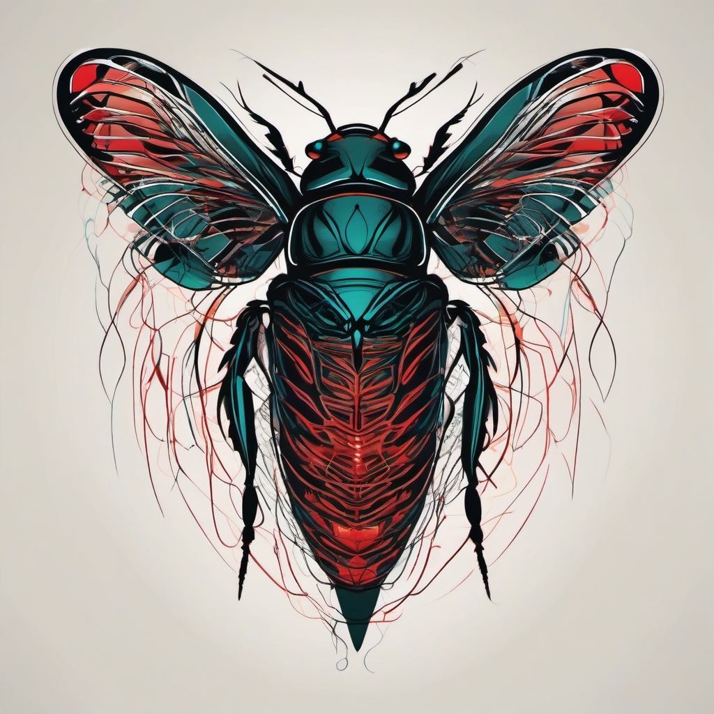 Abstract cicada heartbeat tattoo: Rhythmic pulse echoing the life within the creature.  simple color tattoo style