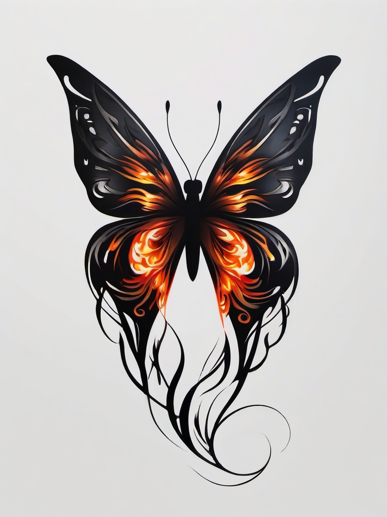 butterfly flame tattoo  simple color tattoo, minimal, white background