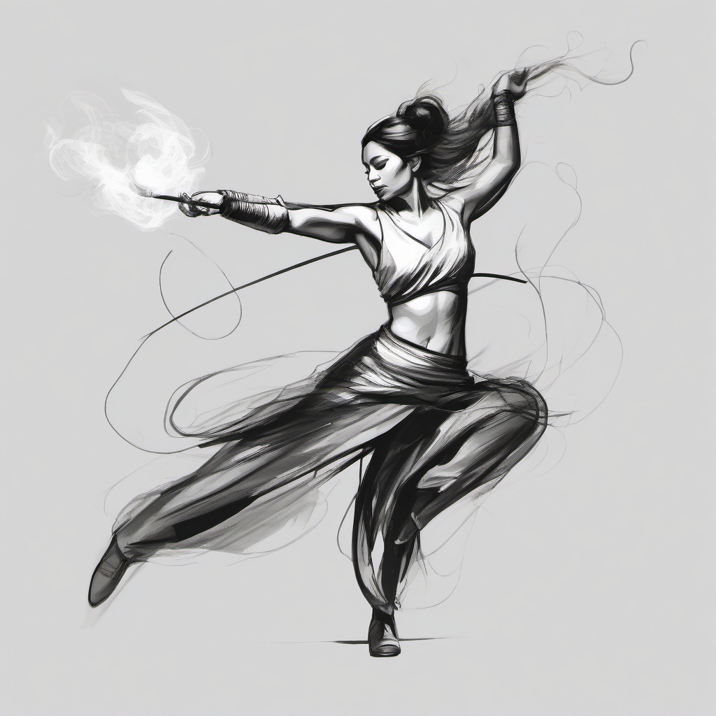 drawing of a fire dancer performing  minimal rough sketch scribbles,doodles,black and white