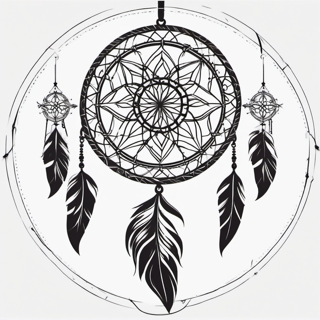 Cross Dream Catcher Tattoo - Tattoo combining a dream catcher with cross motifs.  simple vector tattoo,minimalist,white background