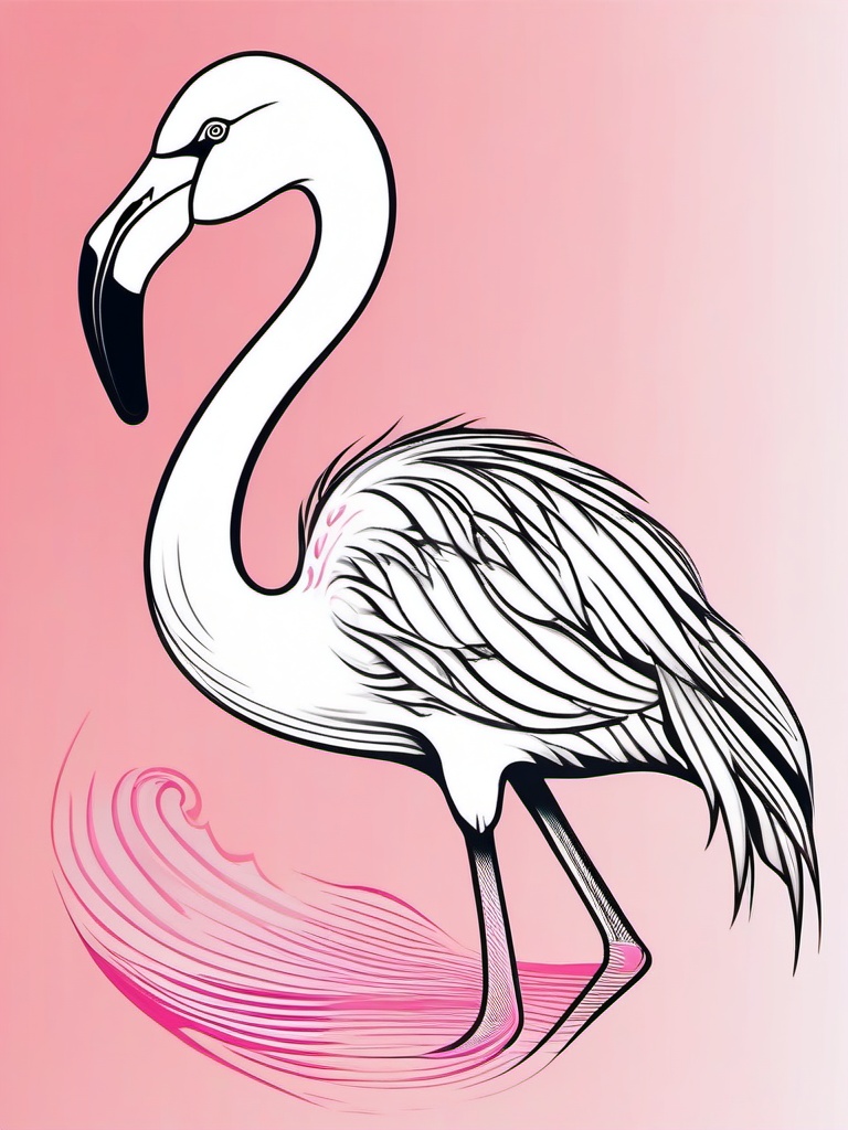 Flamingo Tattoo - Flamingo with its elegant pink plumage  few color tattoo design, simple line art, design clean white background