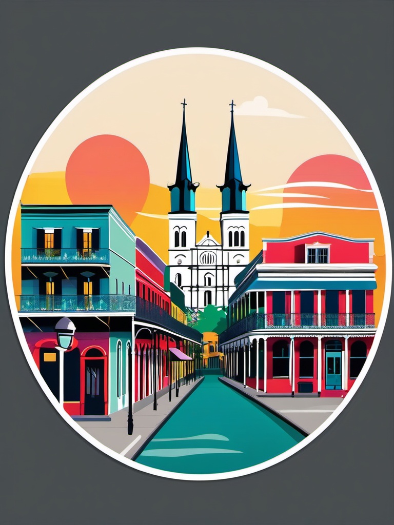 New Orleans French Quarter sticker- Historic district with vibrant culture, , sticker vector art, minimalist design