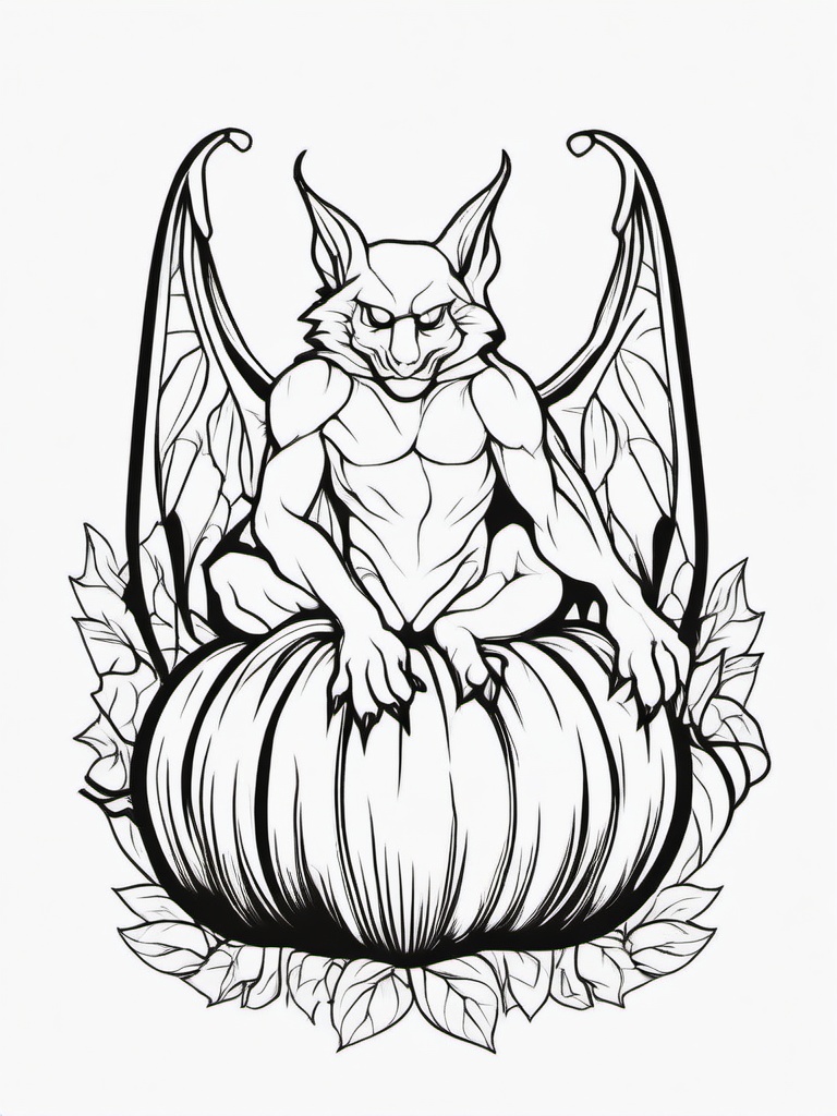 Pumpkin with Gargoyle Coloring Pages - Stone Gargoyle Sitting on a Pumpkin  minimal black outline printable sheet, coloring page