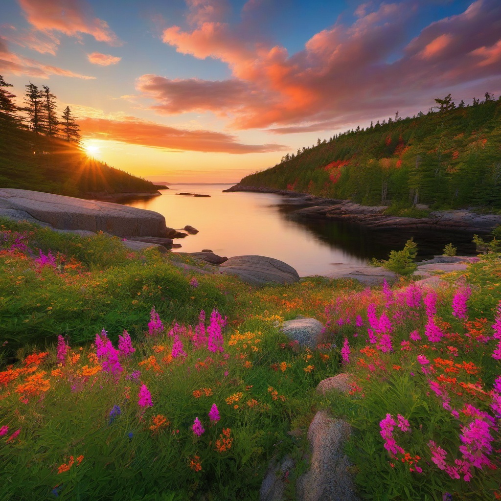 Pretty Backgrounds - Step into a wonderland of wildflowers and scenic beauty in Acadia National Park, where vibrant colors and stunning landscapes create pretty and picturesque views.  intricate patterns, splash art, wallpaper art