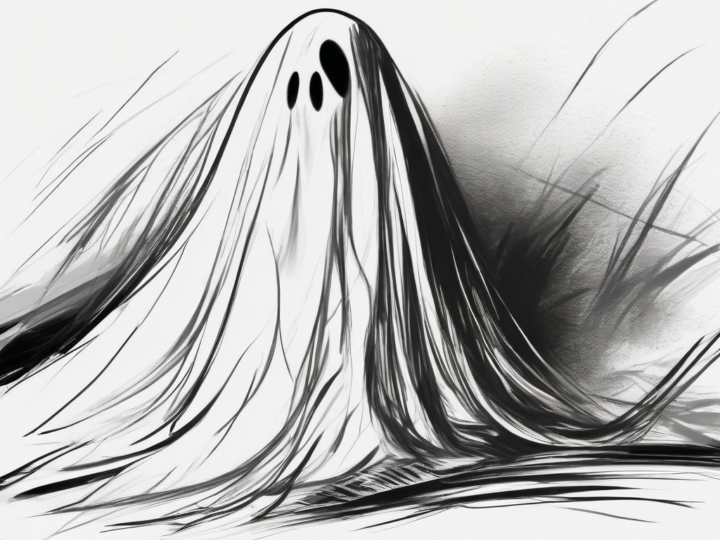 drawing of a haunted ghost  minimal rough sketch scribbles,doodles,black and white