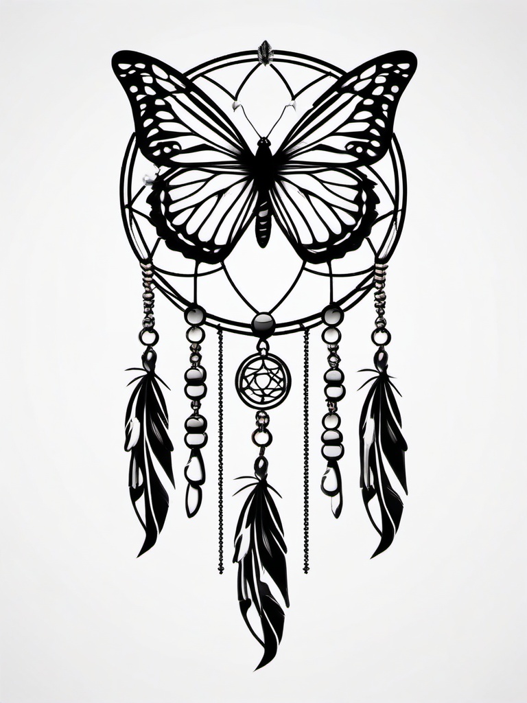 Small Butterfly Dream Catcher Tattoo - Small-sized dream catcher tattoo with butterfly elements.  simple vector tattoo,minimalist,white background