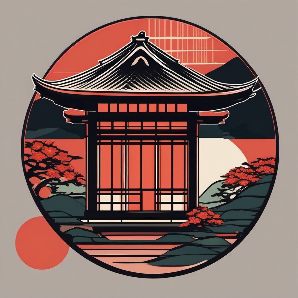 Japanese Tea House Sticker - Transport yourself to the serene world of Japanese tea ceremonies with the traditional tea house sticker, , sticker vector art, minimalist design