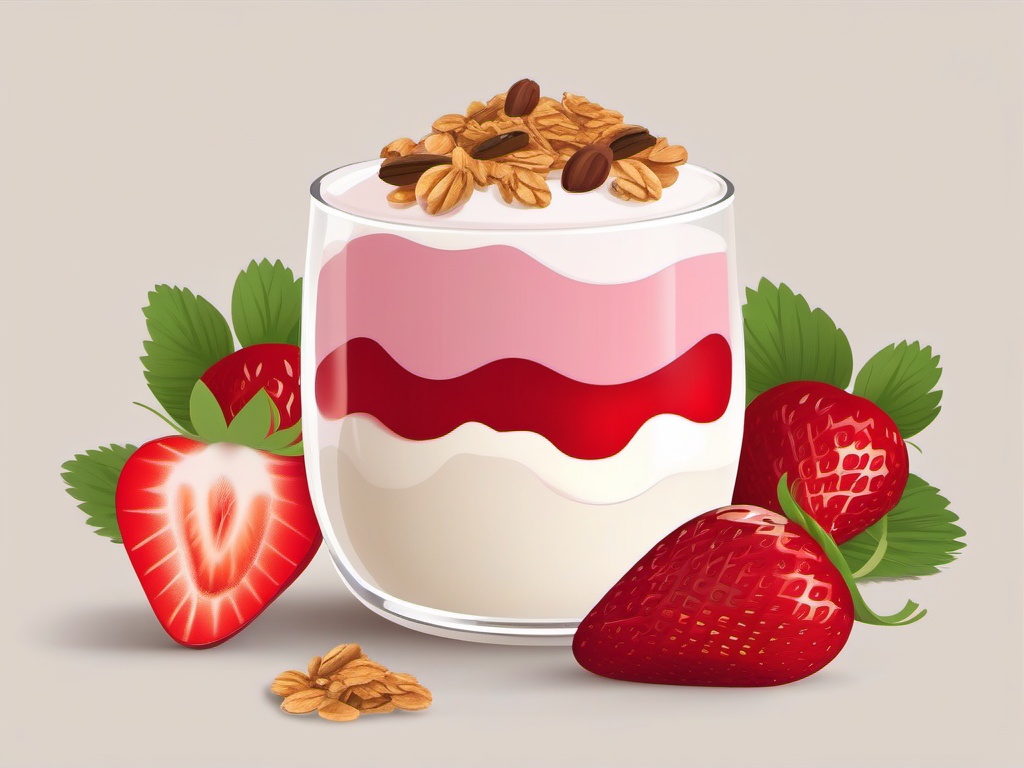 Strawberry Yogurt Parfait Clipart - A yogurt parfait with strawberries and granola.  color vector clipart, minimal style