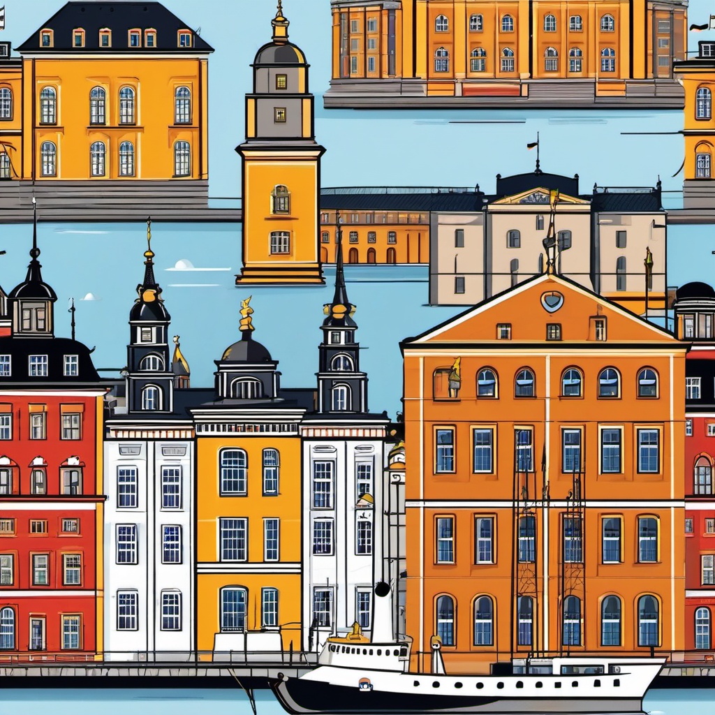 Stockholm clipart - Stockholm Palace and city islands, ,color clipart vector style