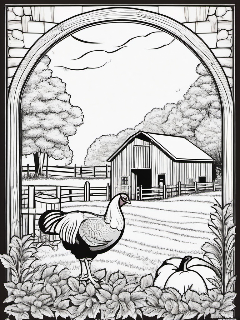 Turkey in a Barn Coloring Pages - Classic Farm Scene with a Turkey  minimal black outline printable sheet, coloring page