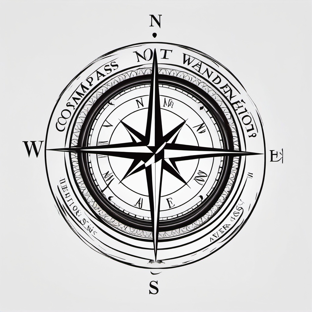 Compass Not All Who Wander Are Lost Tattoo - Compass tattoo with a meaningful quote.  simple vector tattoo,minimalist,white background