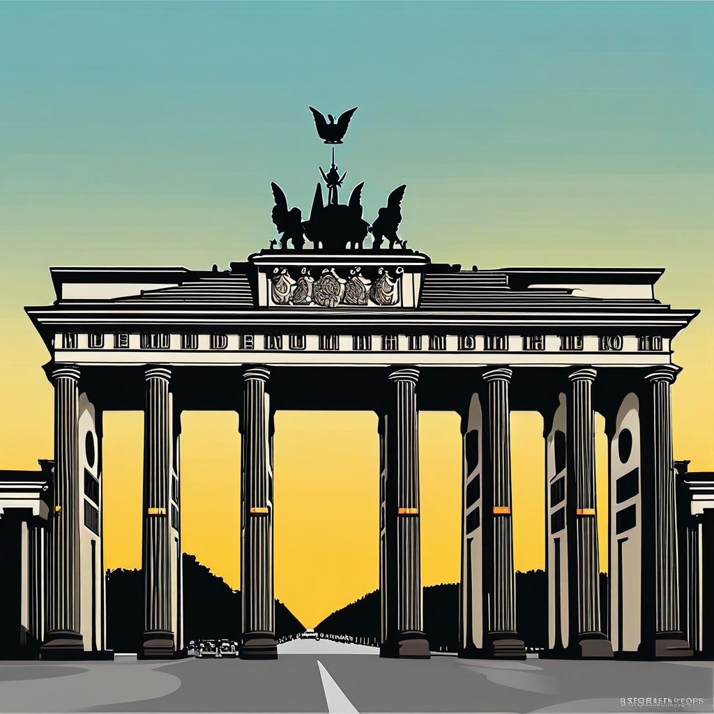 Berlin clipart - Brandenburg Gate and Berlin Wall in Germany,  color vector clipart