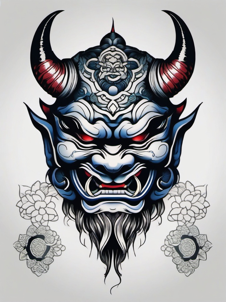 oni mask japanese tattoo  simple color tattoo,white background,minimal