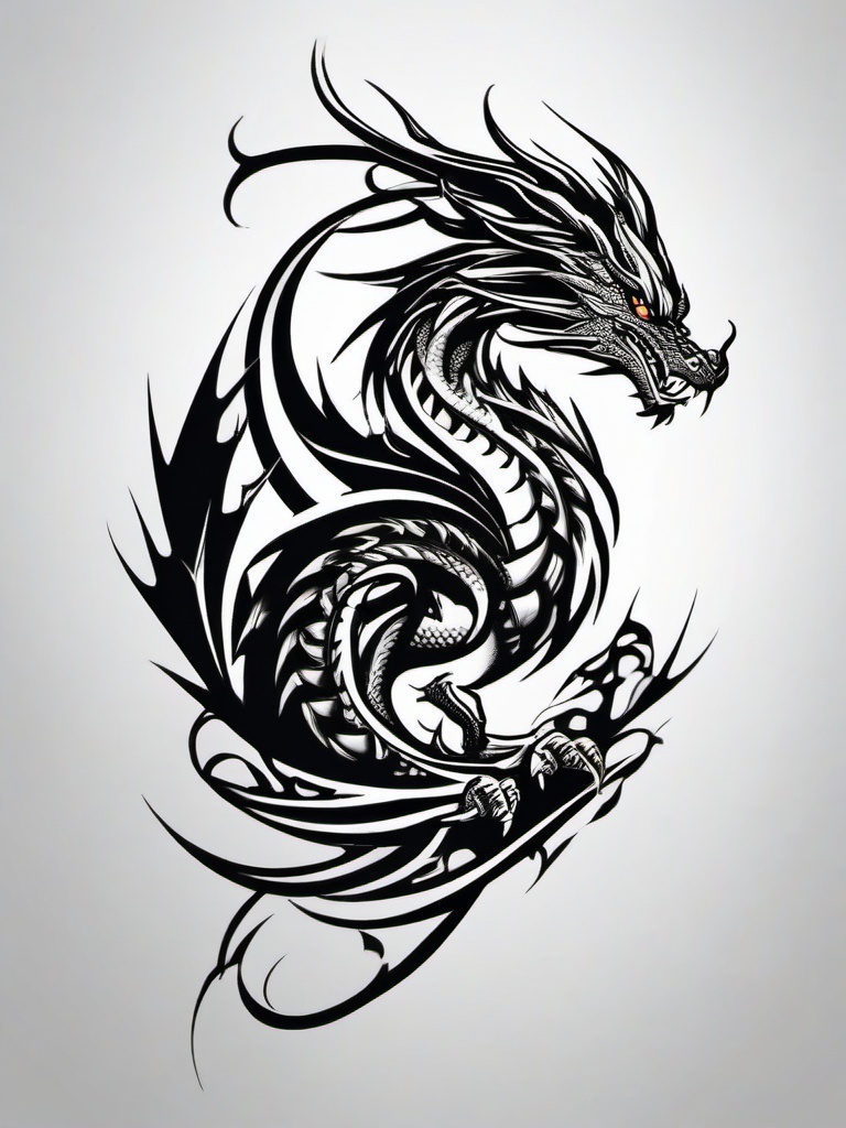 Cool Dragon Tattoo - Cool and trendy dragon tattoo with unique elements.  simple color tattoo,minimalist,white background