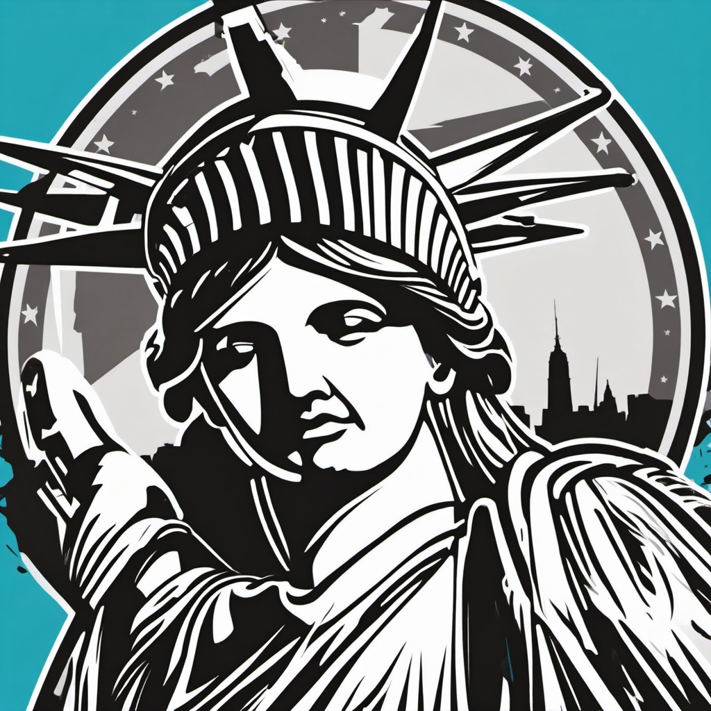 Statue of Liberty Ellis Island sticker- Historic immigration processing center, , sticker vector art, minimalist design