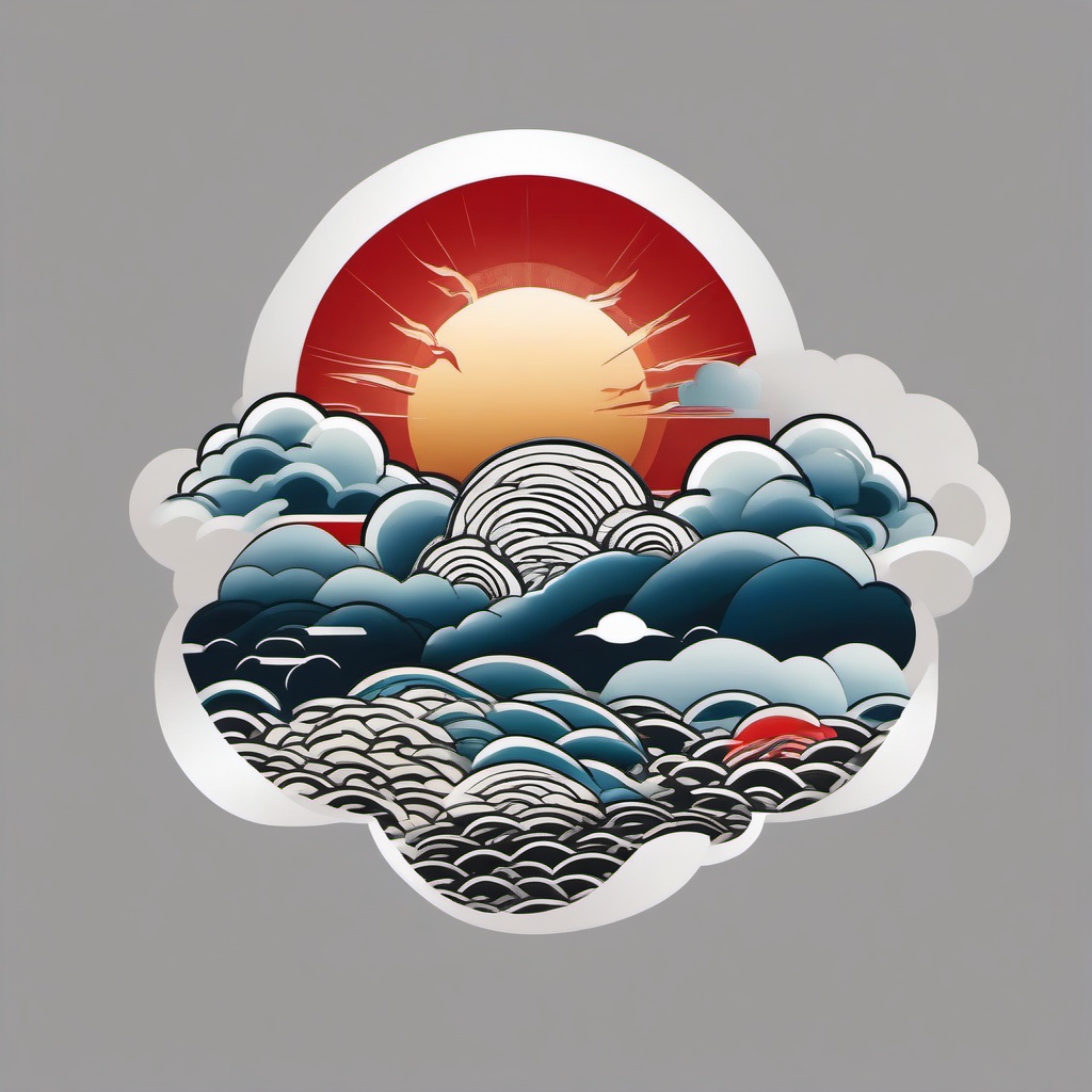 Japanese Cloud Tattoo-Traditional and artistic tattoo featuring clouds in a Japanese style, capturing a sense of cultural richness.  simple color tattoo,white background