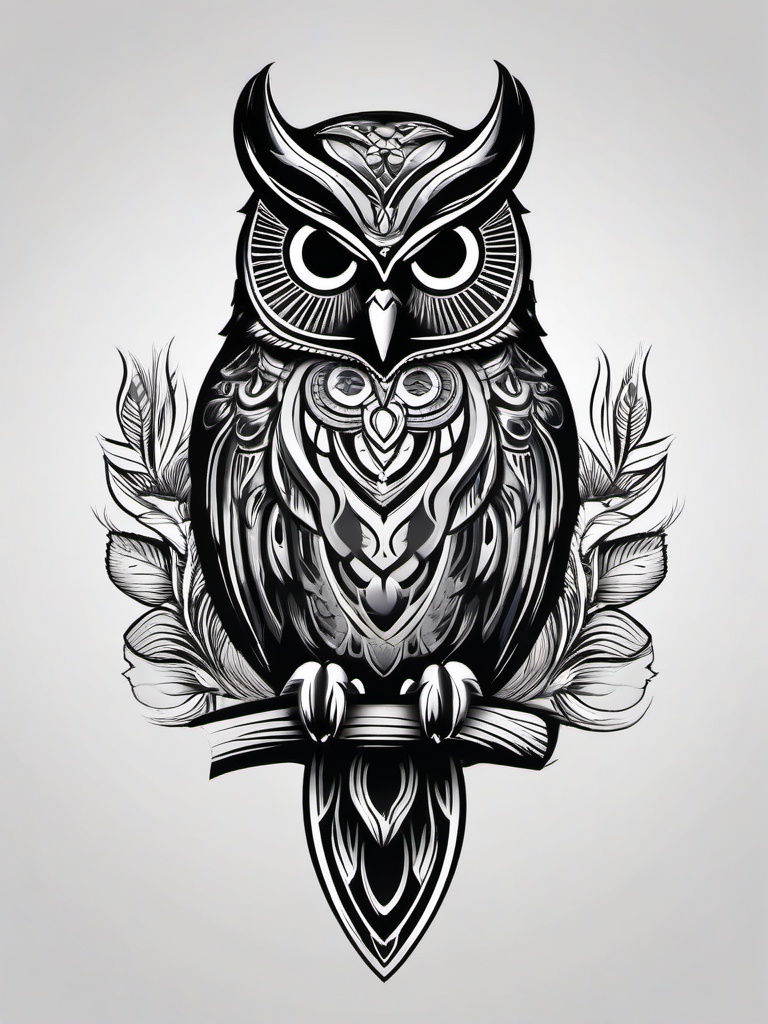 Black and Grey Owl Tattoo Designs - Showcase elegance with black and grey owl-themed tattoo designs.  simple color tattoo,vector style,white background