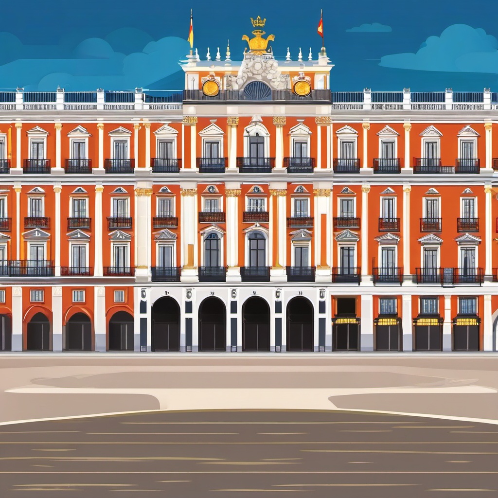 Madrid clipart - Royal Palace of Madrid and Plaza Mayor, ,color clipart vector style