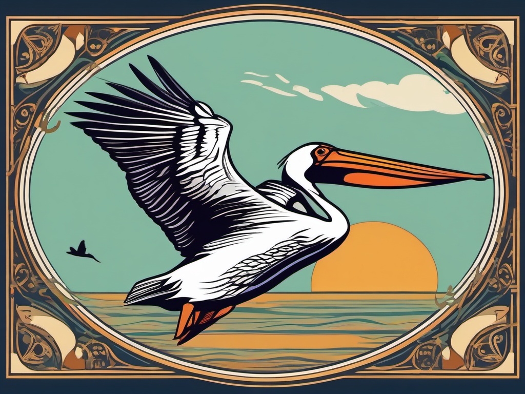 Pelican clipart - Large water bird gliding over the ocean, ,color clipart vector style