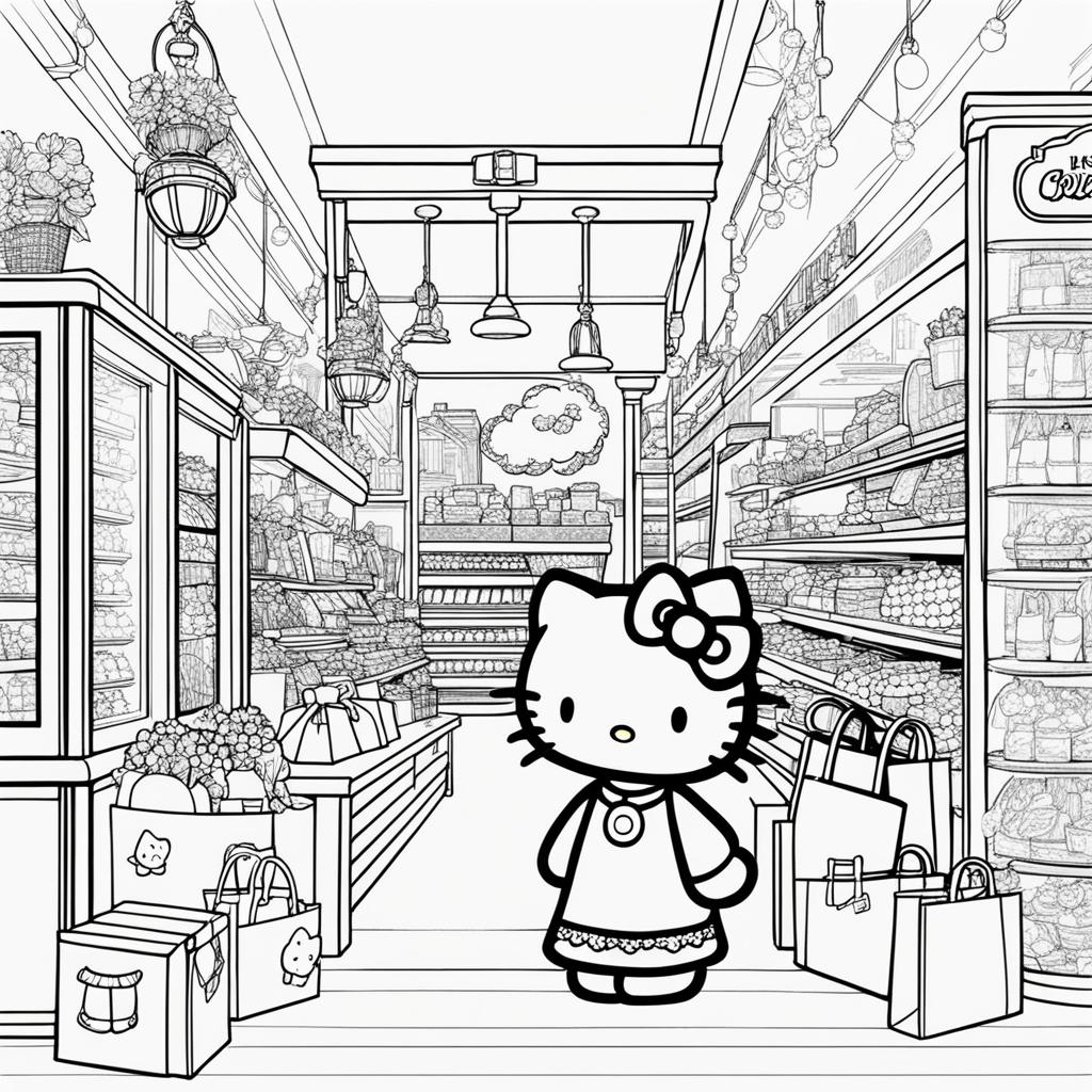 hello kitty coloring pages - hello kitty enjoys a day of shopping with friends. 