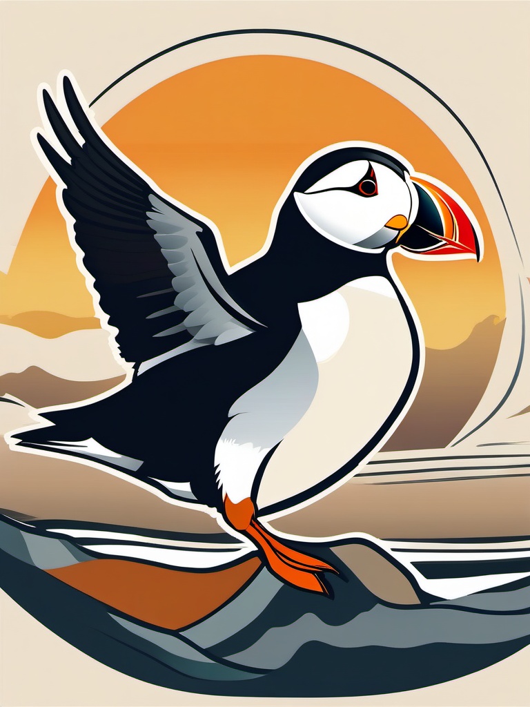 Puffin clipart - Seabird with a distinctive beak in flight, ,color clipart vector style