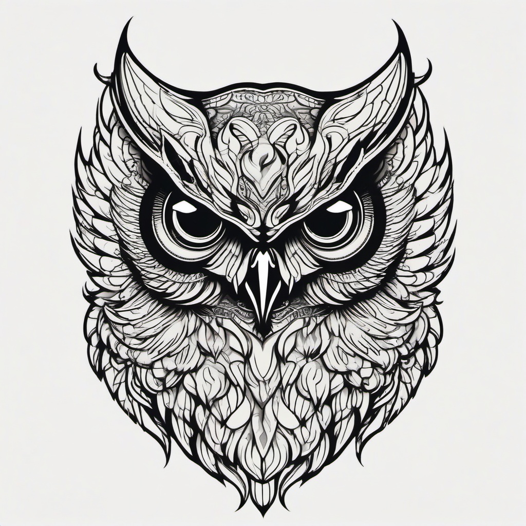 Devil Owl Tattoo - Infuse a touch of the mystical and dark with a devil-themed owl tattoo design.  simple color tattoo,vector style,white background