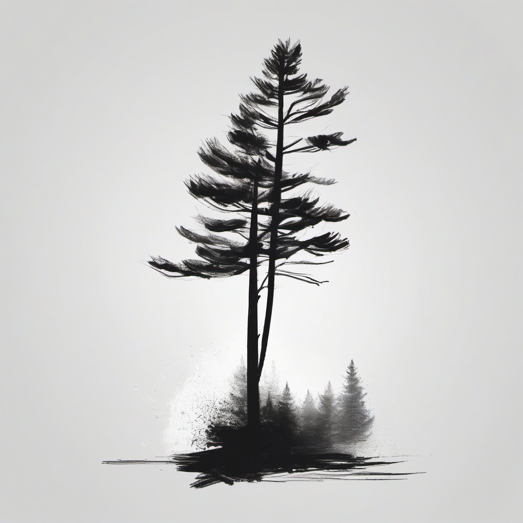 sketch of pine tree  minimal rough sketch scribbles,doodles,black and white